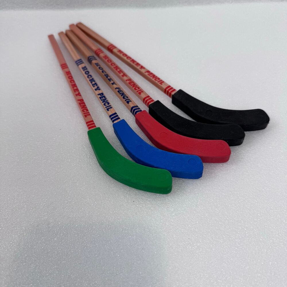 Vintage Hockey Stick Pencils Eraser Blade Novelty Colorful Unsharpened Lot 5